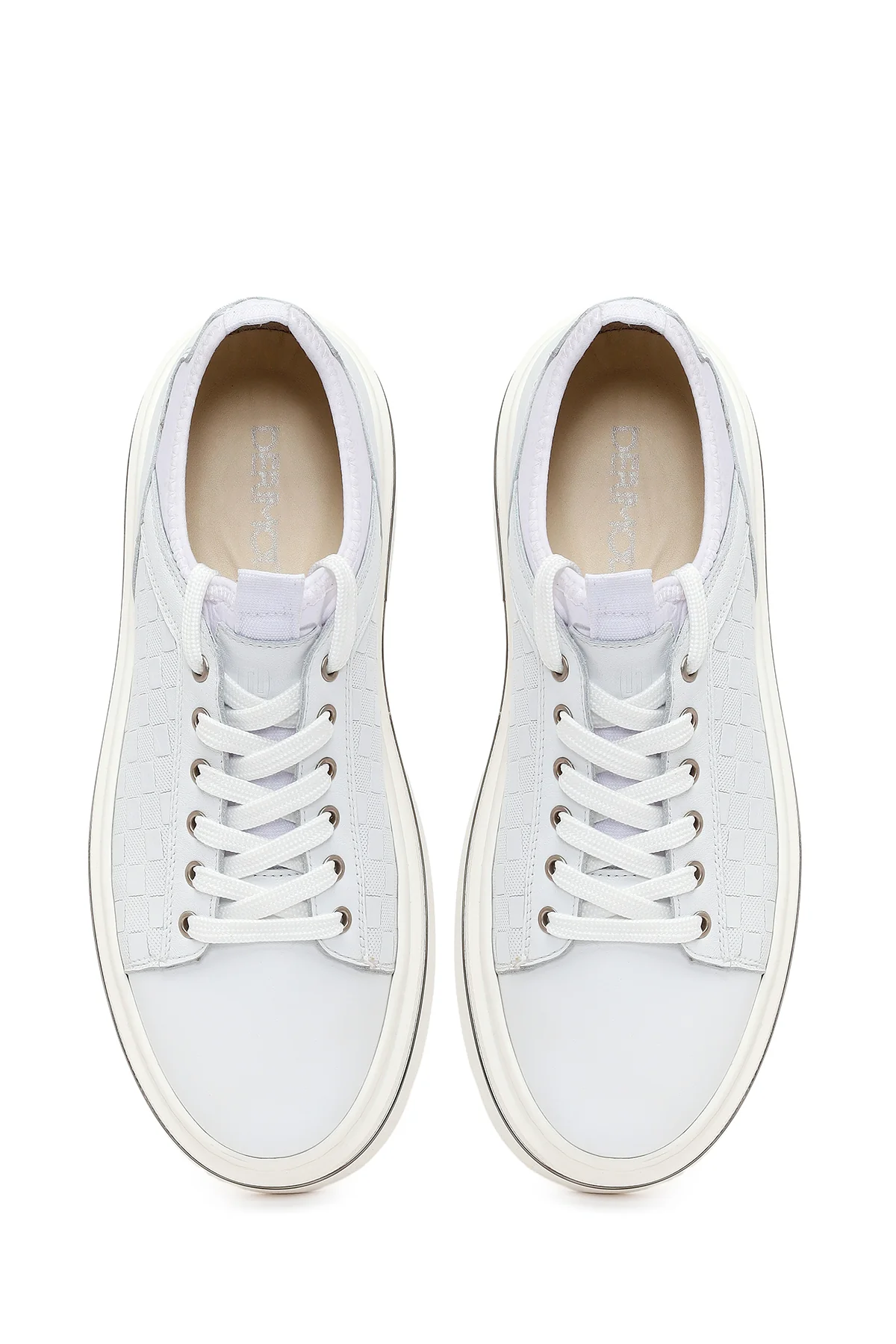 Erkek Beyaz Bağcıklı Deri Sneaker - Image 4