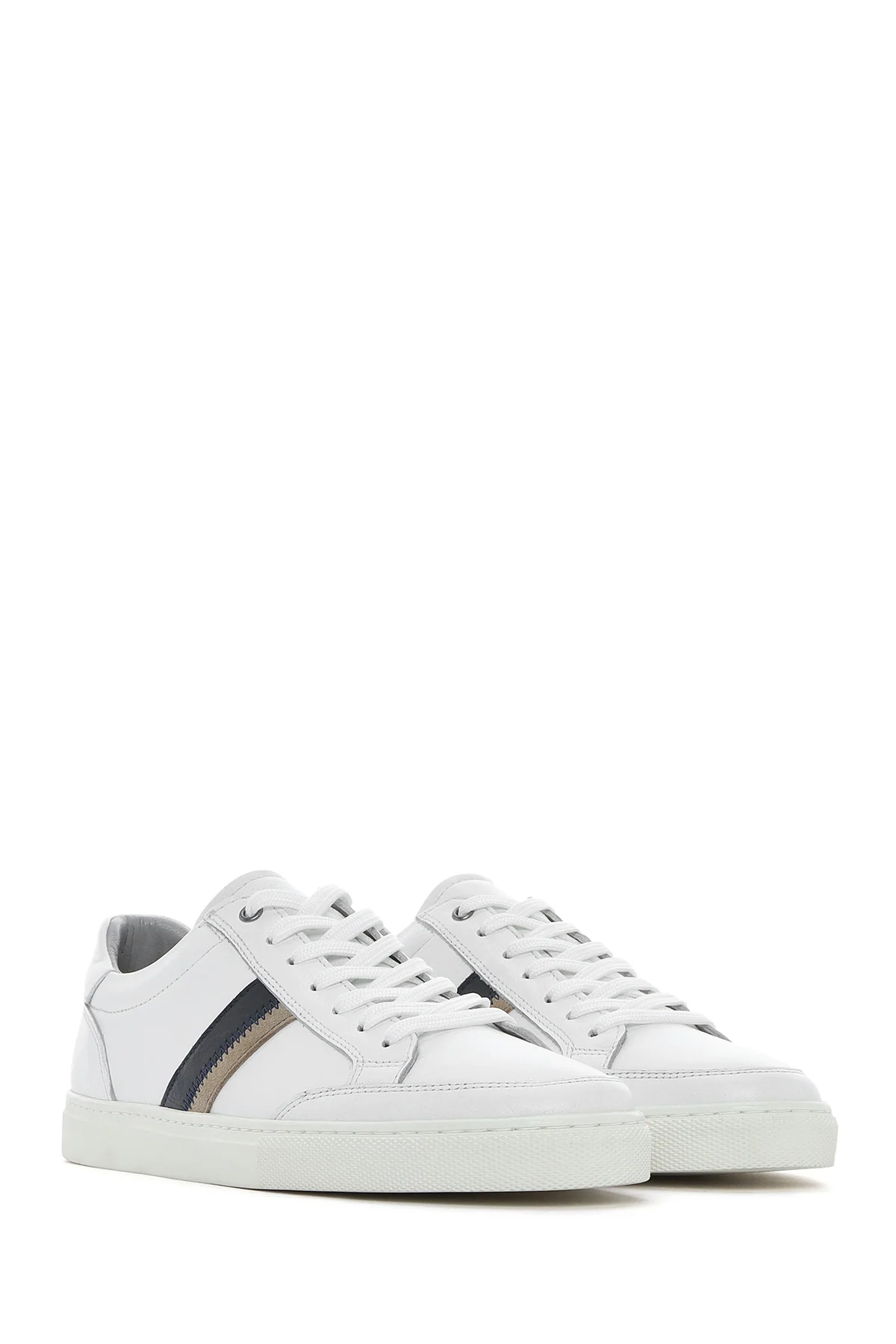 Erkek Beyaz Bağcıklı Deri Sneaker - Image 2