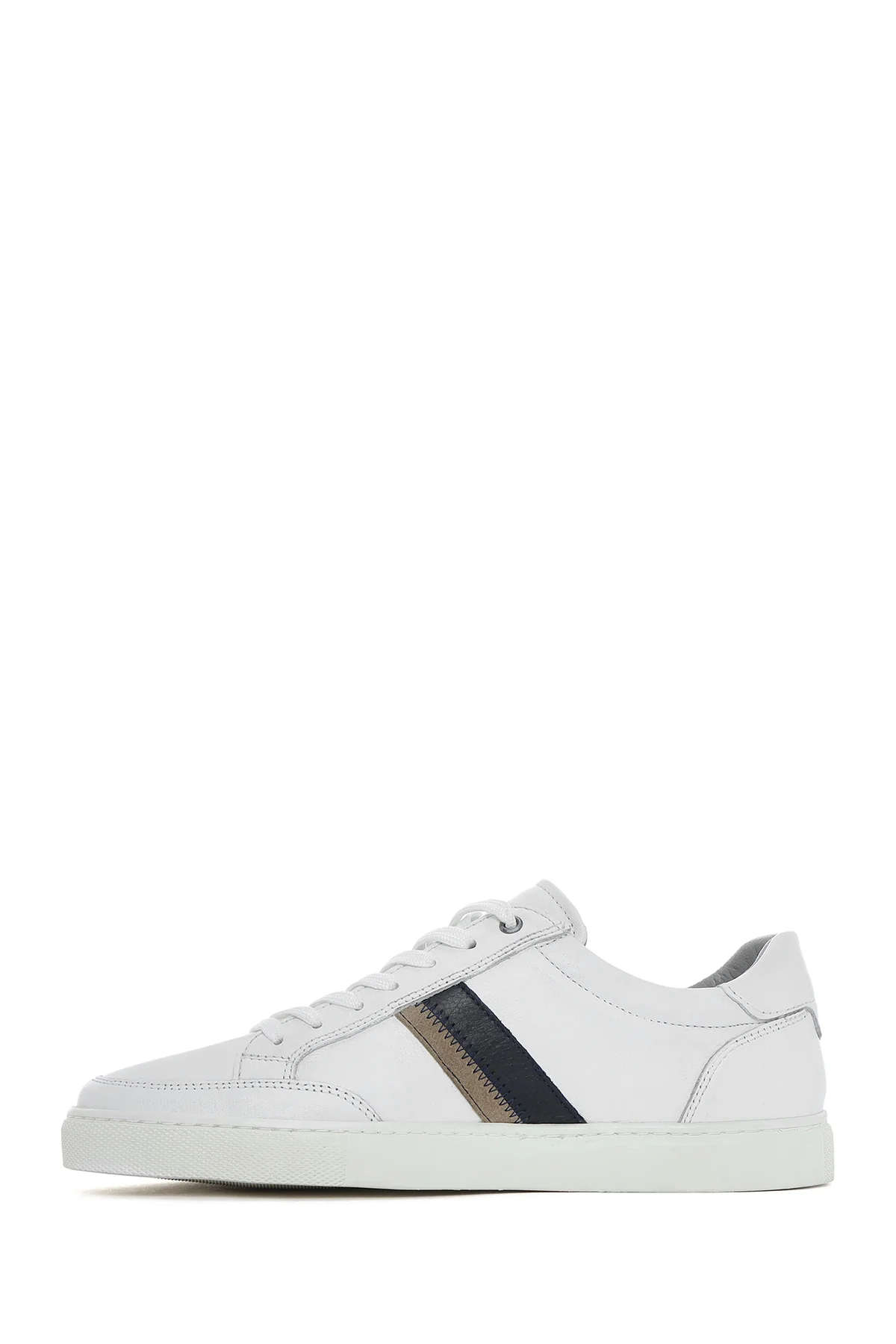 Erkek Beyaz Bağcıklı Deri Sneaker - Image 3