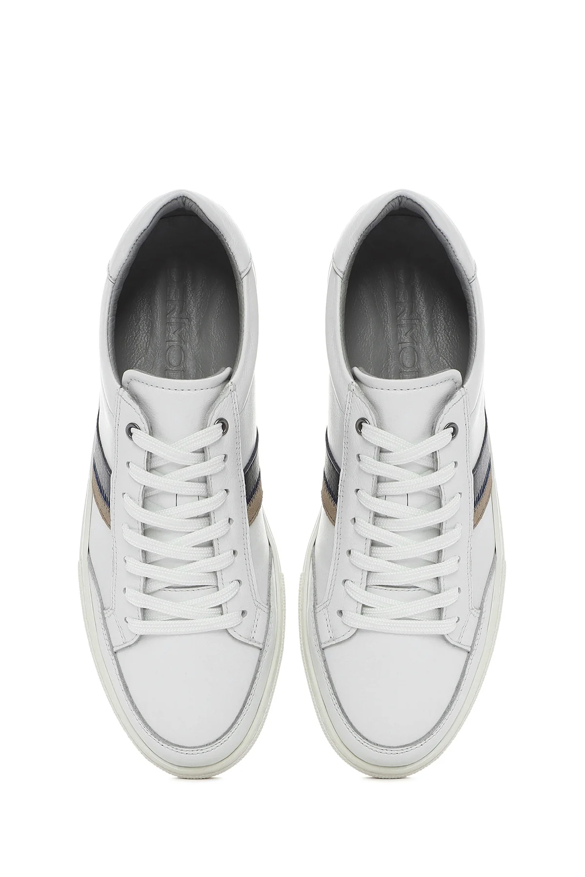 Erkek Beyaz Bağcıklı Deri Sneaker - Image 4