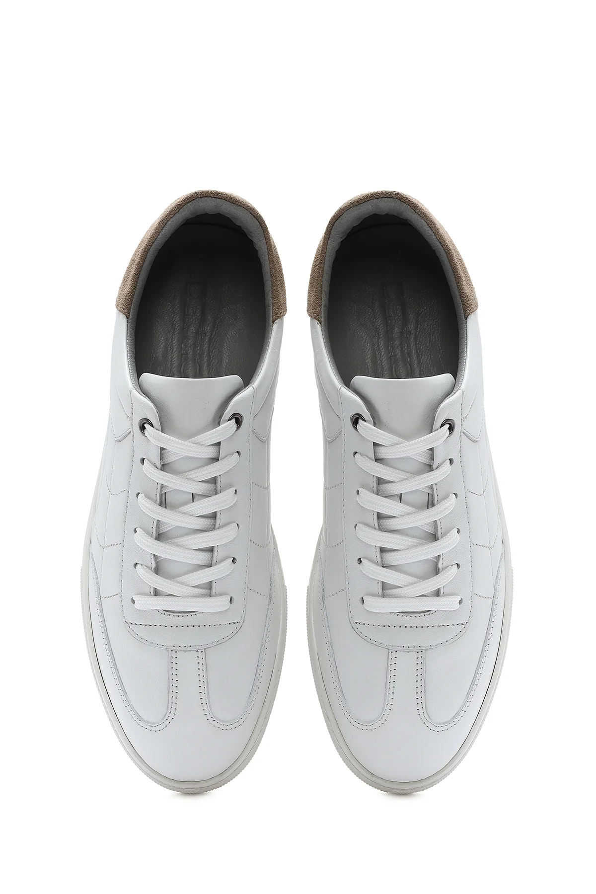 Erkek Beyaz Bağcıklı Deri Sneaker - Image 4