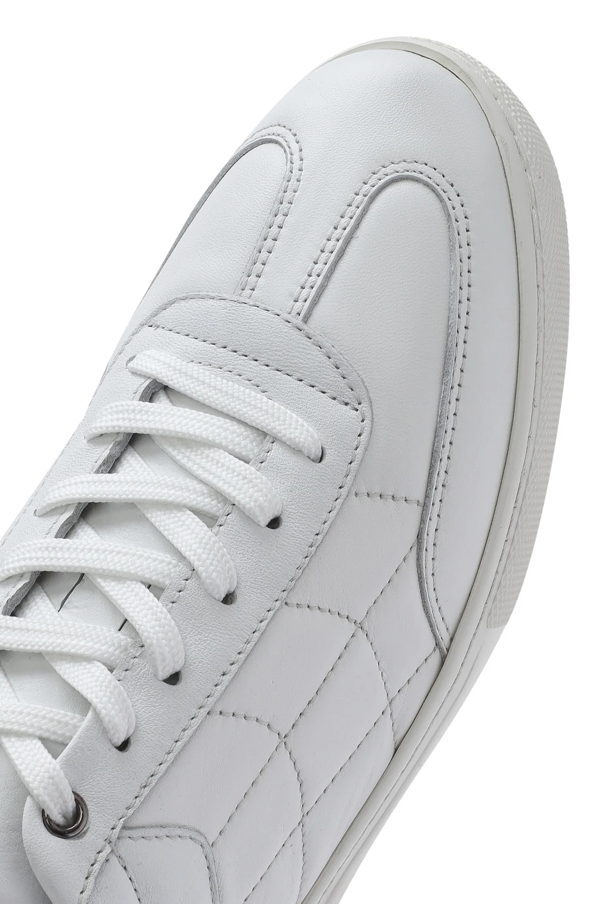 Erkek Beyaz Bağcıklı Deri Sneaker - Image 9