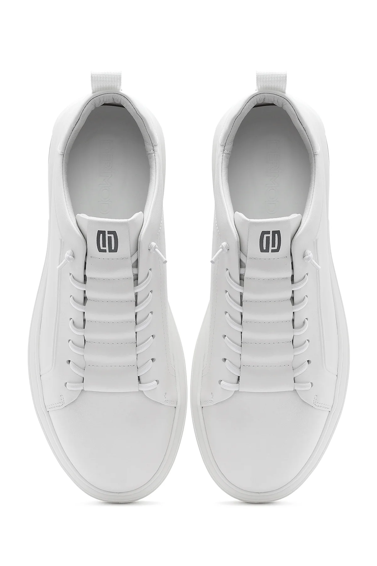 Erkek Beyaz Bağcıklı Deri Sneaker - Image 4