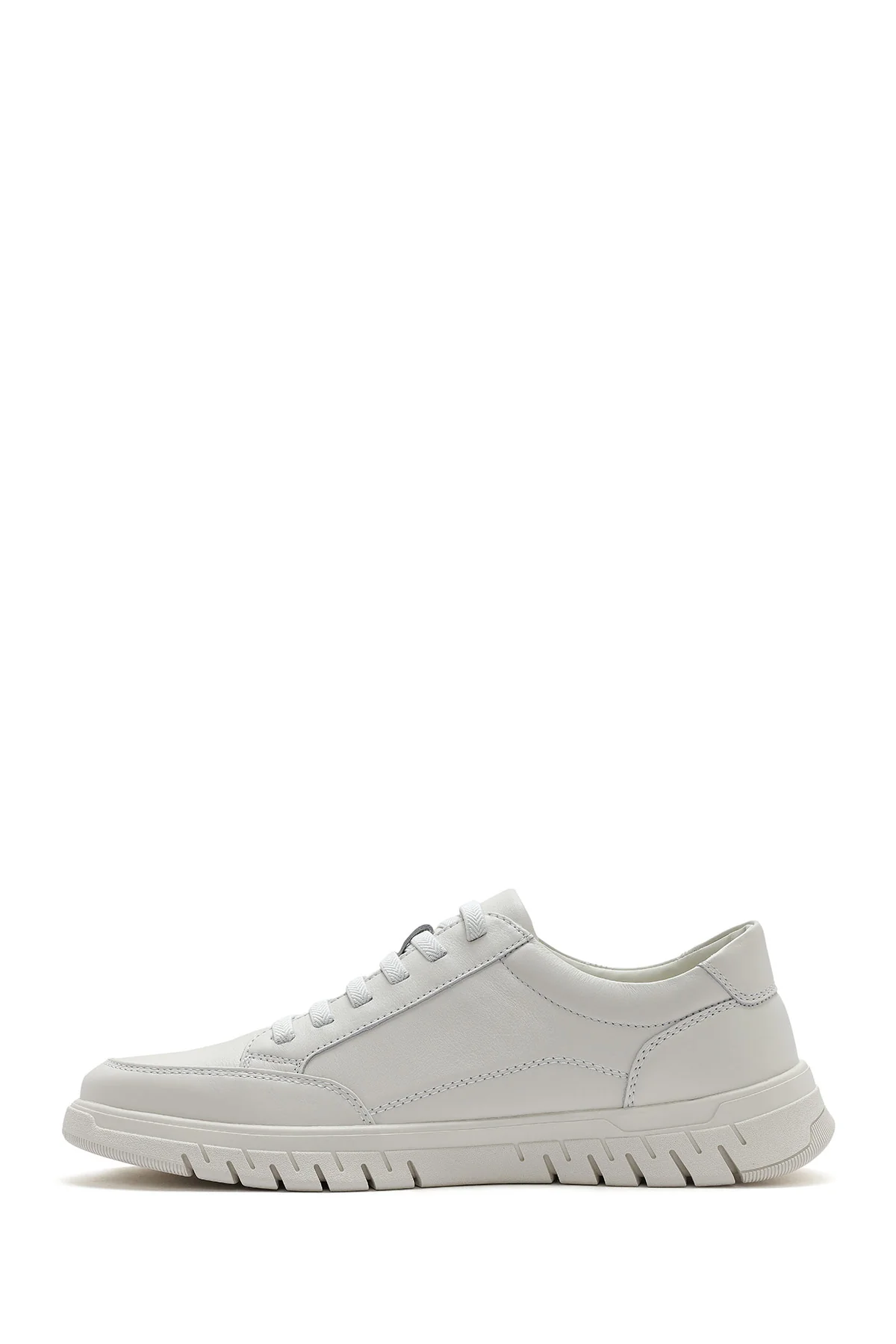 Erkek Beyaz Bağcıklı Deri Sneaker - Image 3