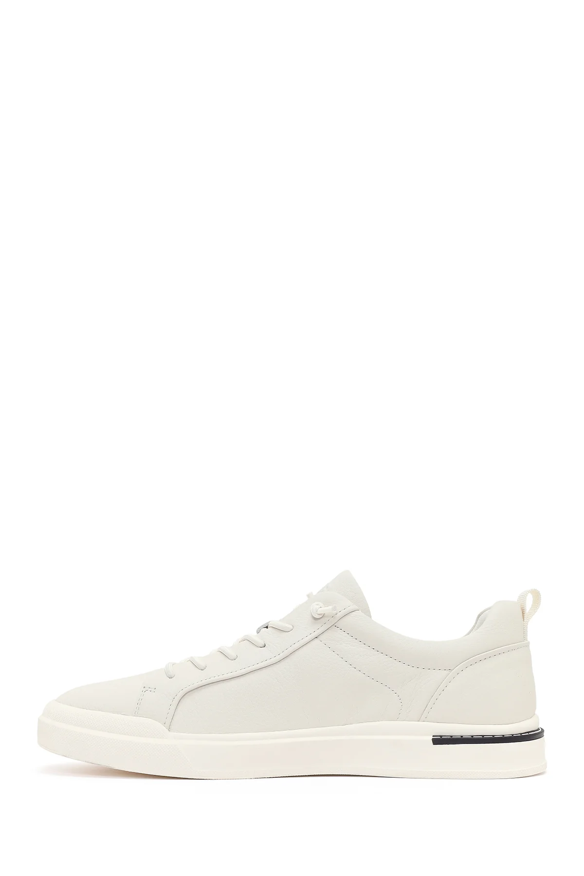 Erkek Beyaz Bağcıklı Deri Sneaker - Image 3