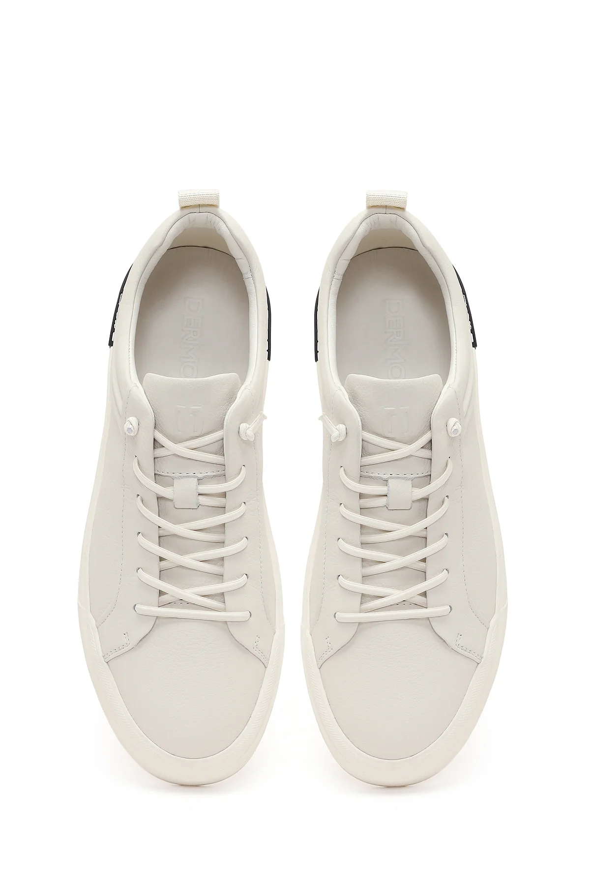 Erkek Beyaz Bağcıklı Deri Sneaker - Image 4