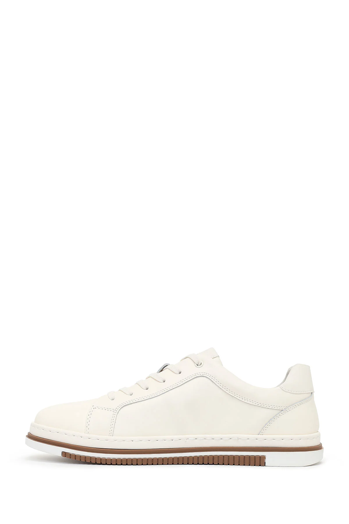 Erkek Beyaz Bağcıklı Deri Sneaker - Image 4