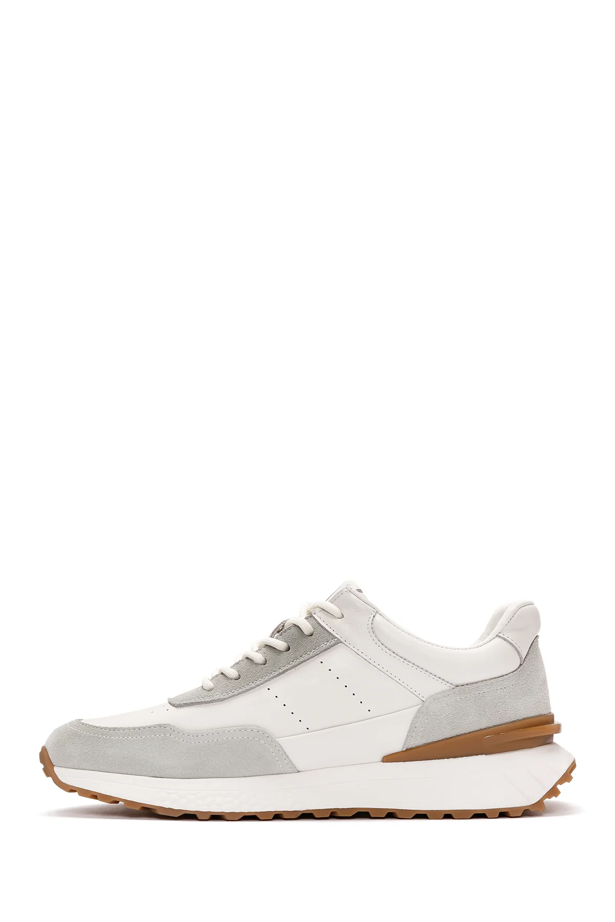 Erkek Beyaz Bağcıklı Kalın Tabanlı Deri Casual Sneaker - Image 2