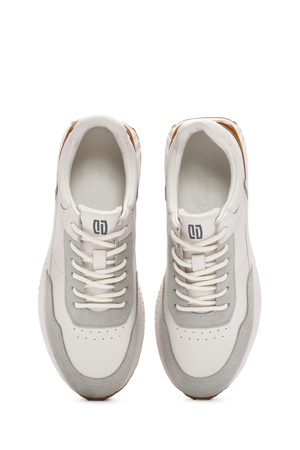 Erkek Beyaz Bağcıklı Kalın Tabanlı Deri Casual Sneaker - Image 7