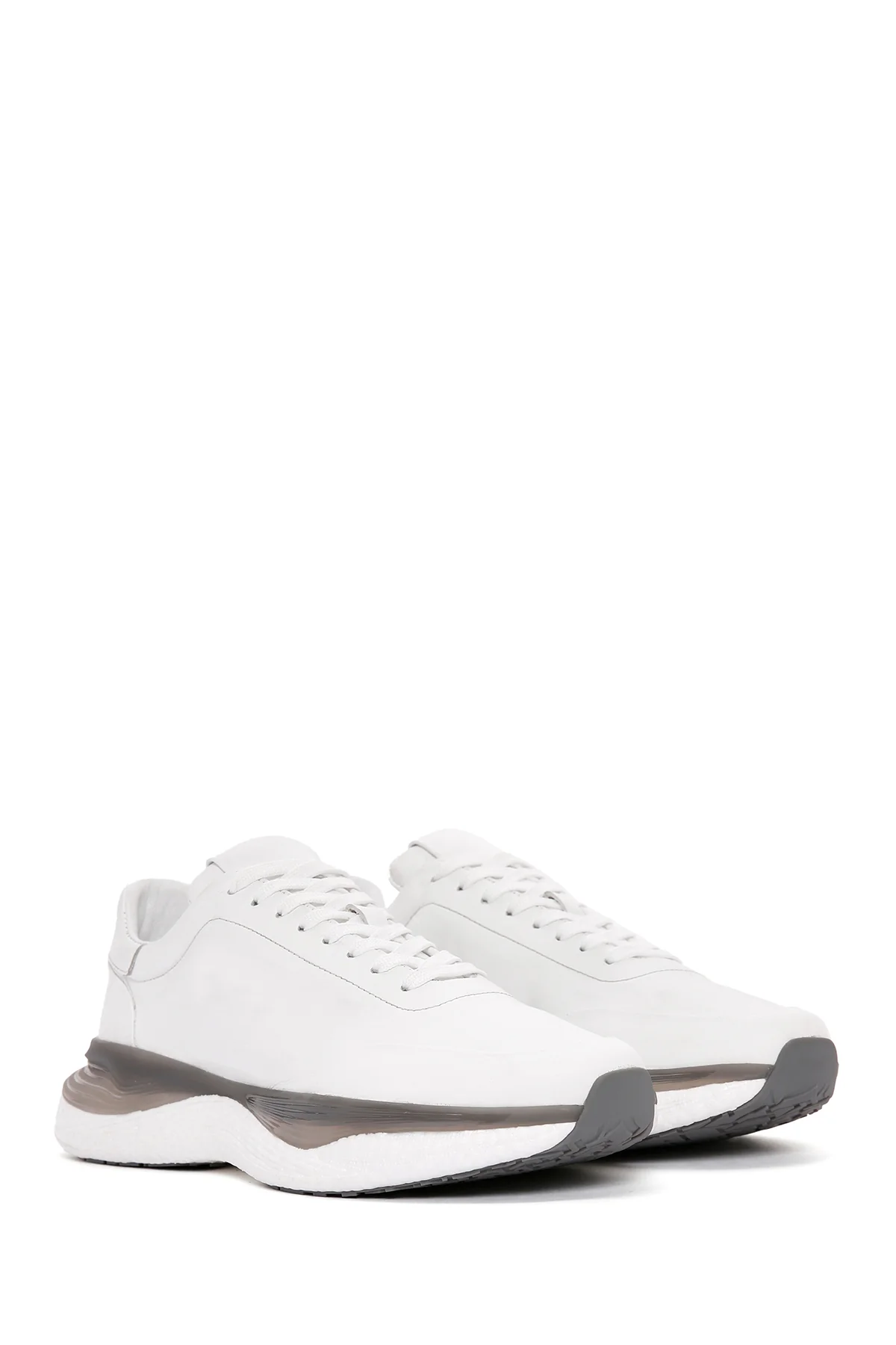 Erkek Beyaz Bağcıklı Kalın Tabanlı Deri Sneaker - Image 3