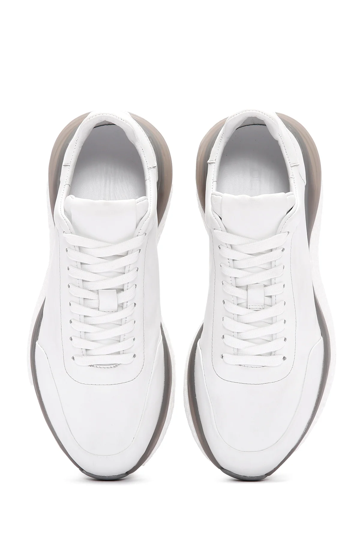 Erkek Beyaz Bağcıklı Kalın Tabanlı Deri Sneaker - Image 6