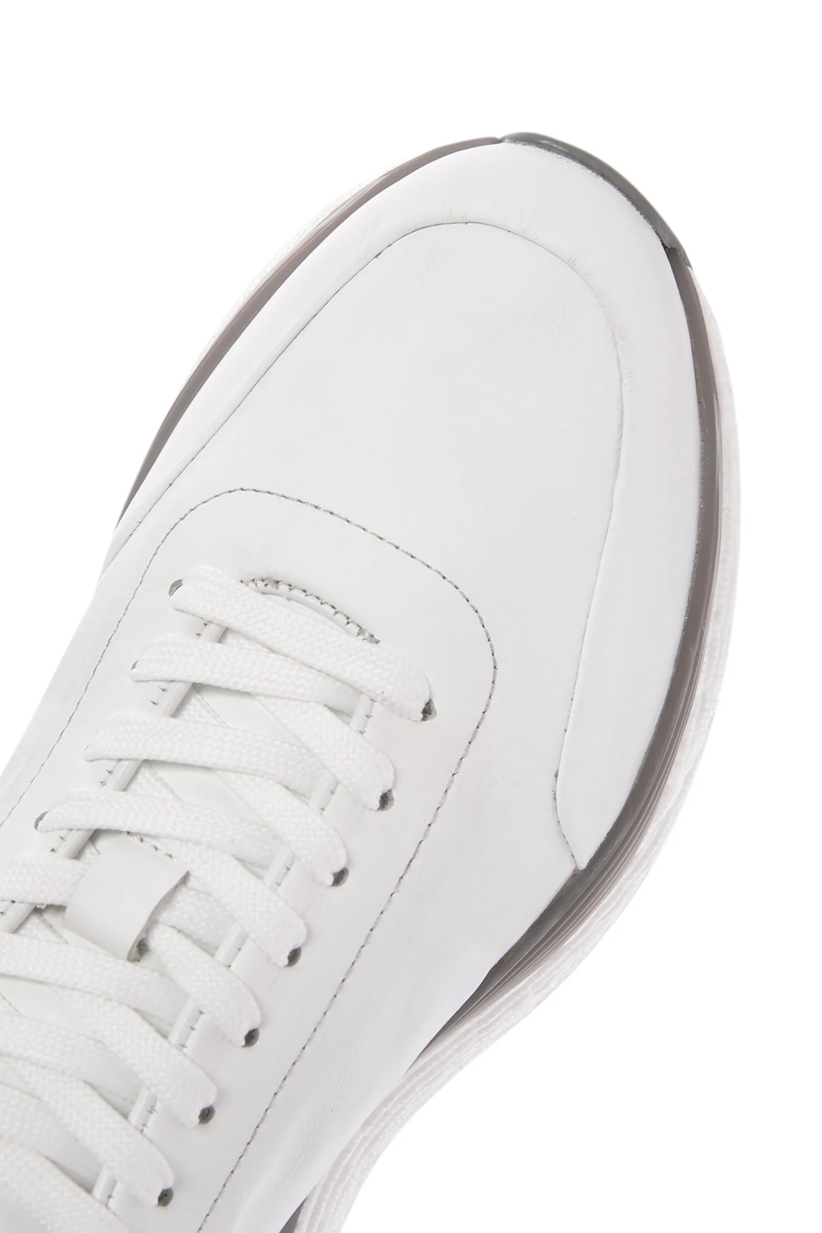 Erkek Beyaz Bağcıklı Kalın Tabanlı Deri Sneaker - Image 8