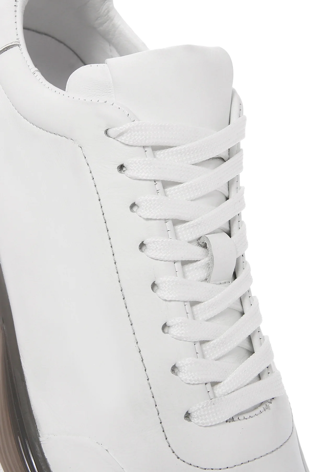 Erkek Beyaz Bağcıklı Kalın Tabanlı Deri Sneaker - Image 9