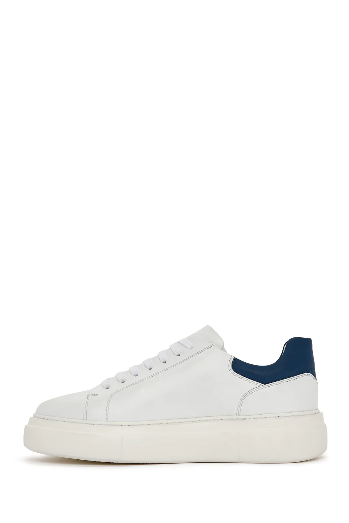 Erkek Beyaz Bağcıklı Kalın Tabanlı Deri Sneaker - Image 2