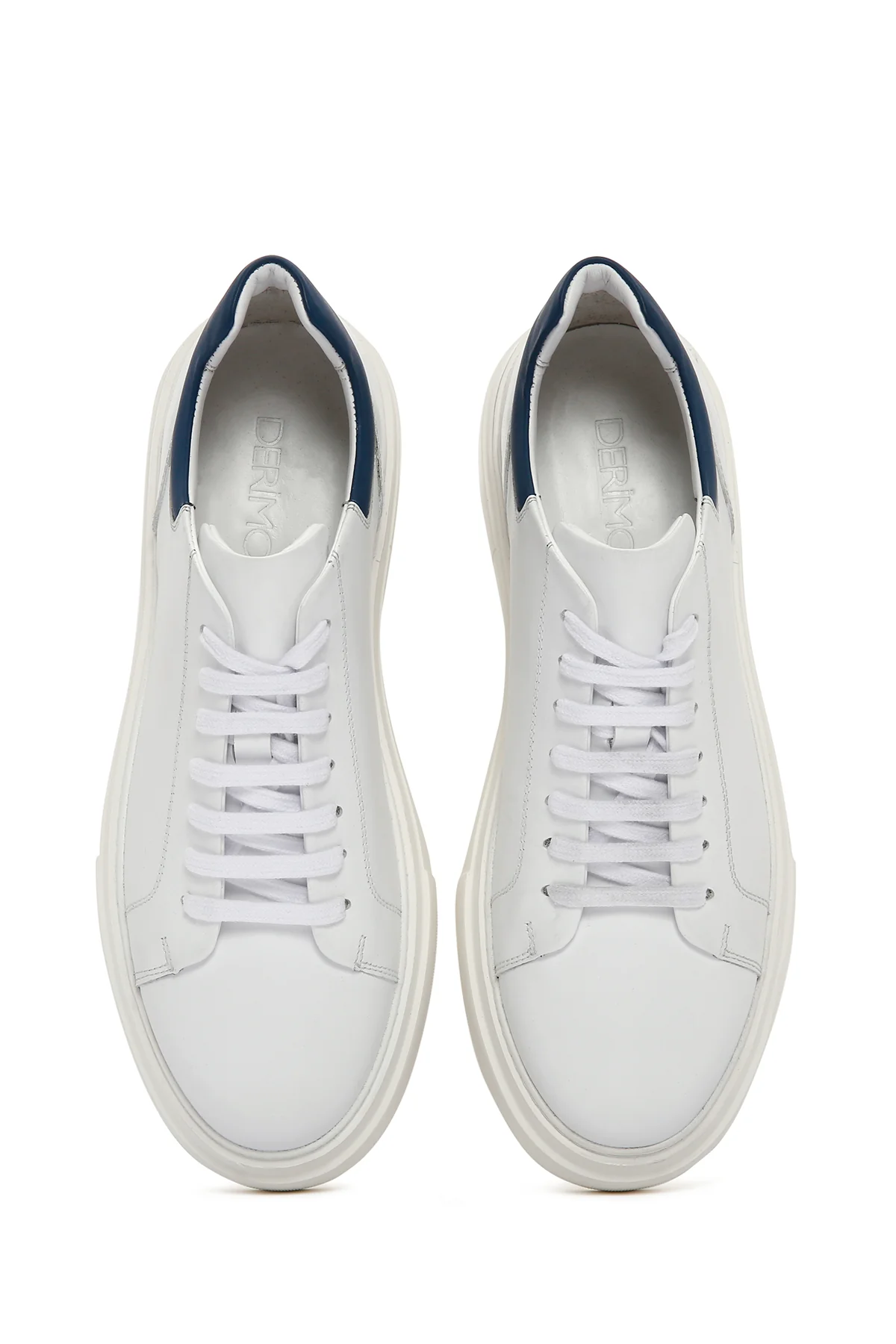 Erkek Beyaz Bağcıklı Kalın Tabanlı Deri Sneaker - Image 6