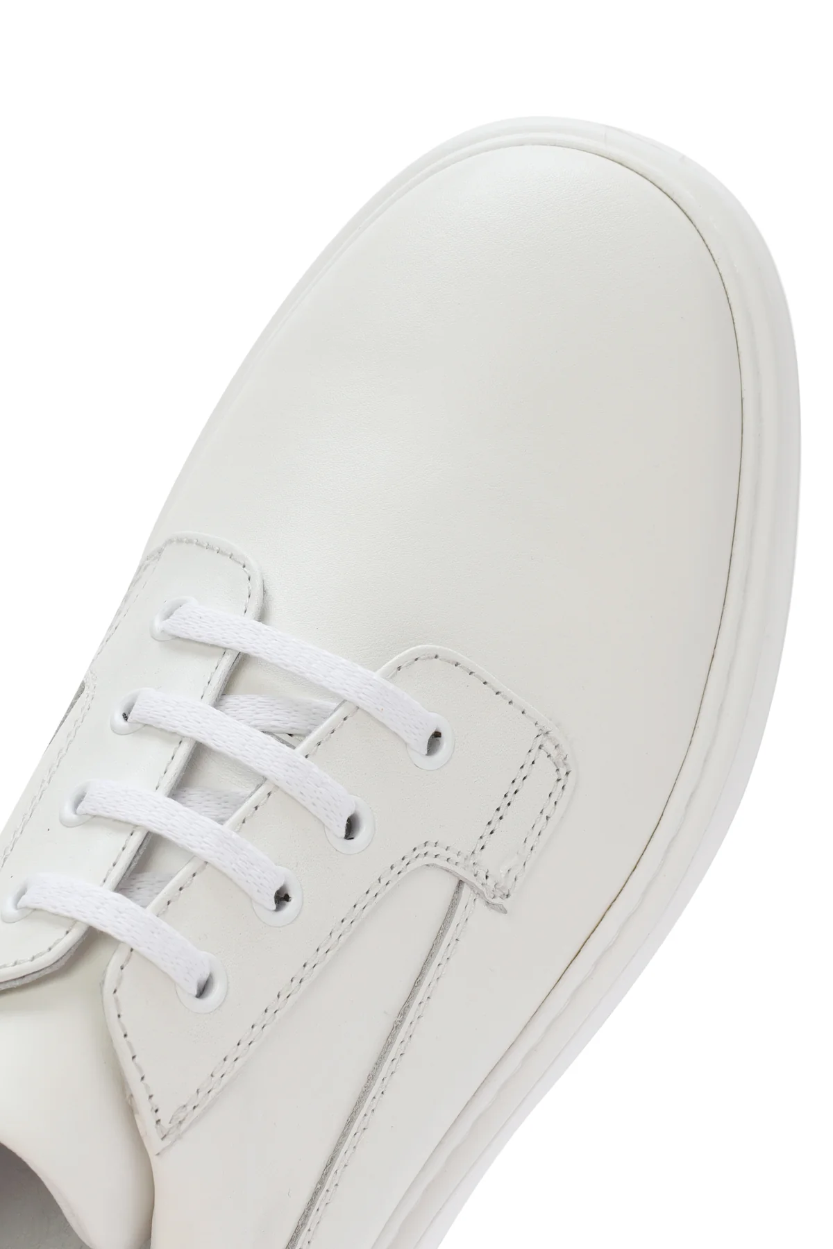 Erkek Beyaz Bağcıklı Kalın Tabanlı Deri Sneaker - Image 10
