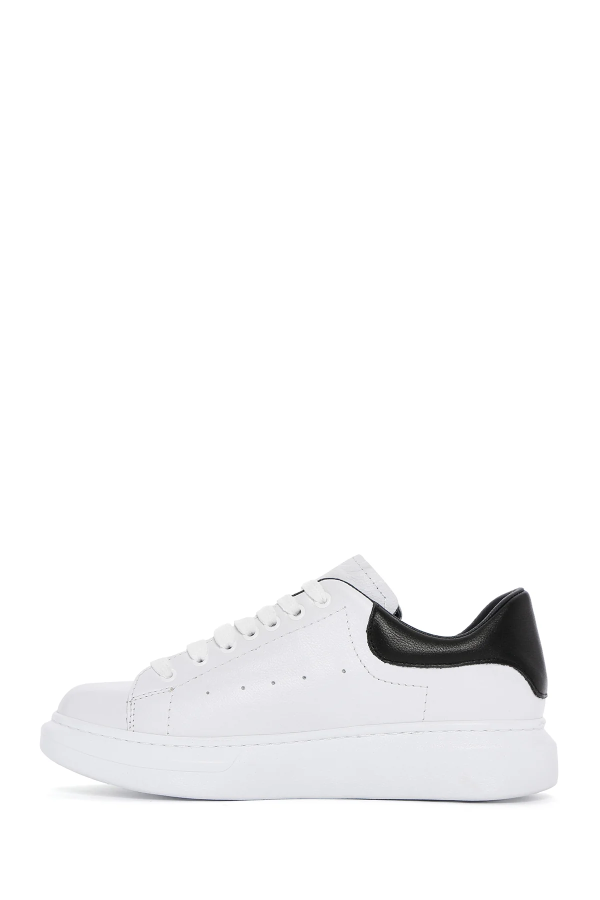 Erkek Beyaz Bağcıklı Kalın Tabanlı Deri Sneaker - Image 2