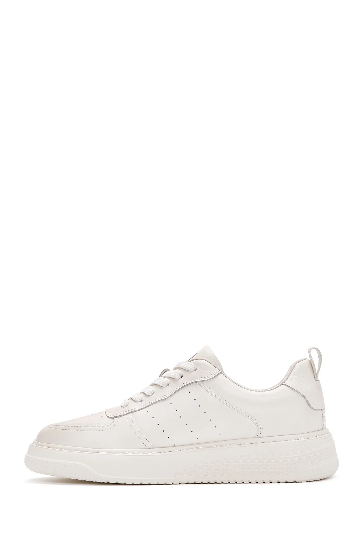 Erkek Beyaz Bağcıklı Kalın Tabanlı Deri Sneaker - Image 2