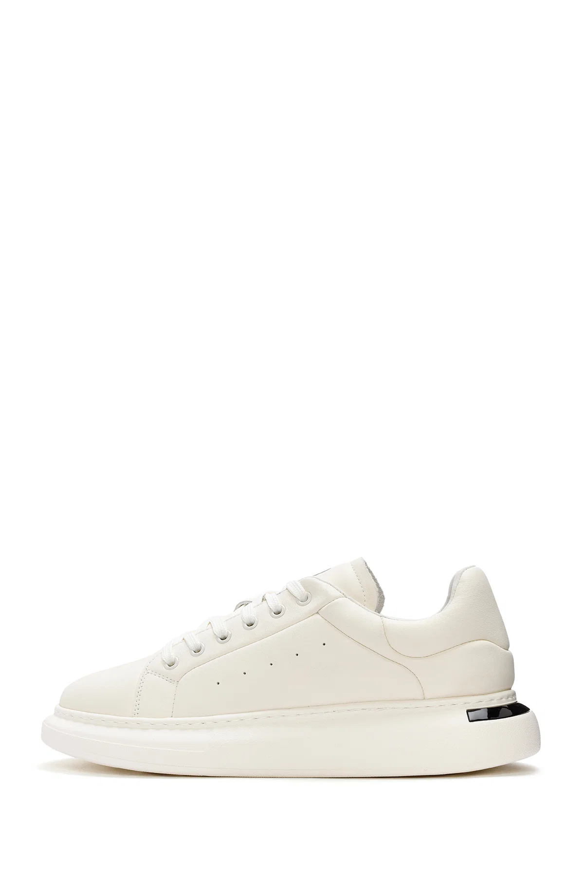 Erkek Beyaz Bağcıklı Kalın Tabanlı Deri Sneaker - Image 2