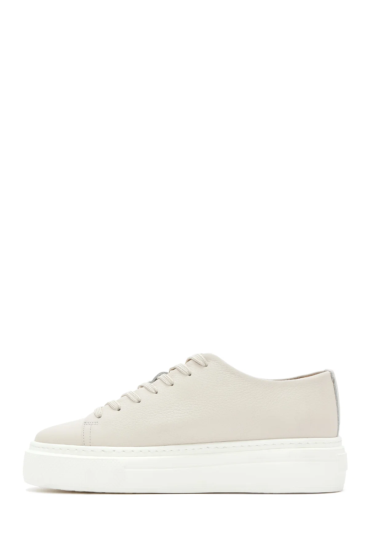Erkek Beyaz Bağcıklı Kalın Tabanlı Deri Sneaker - Image 2