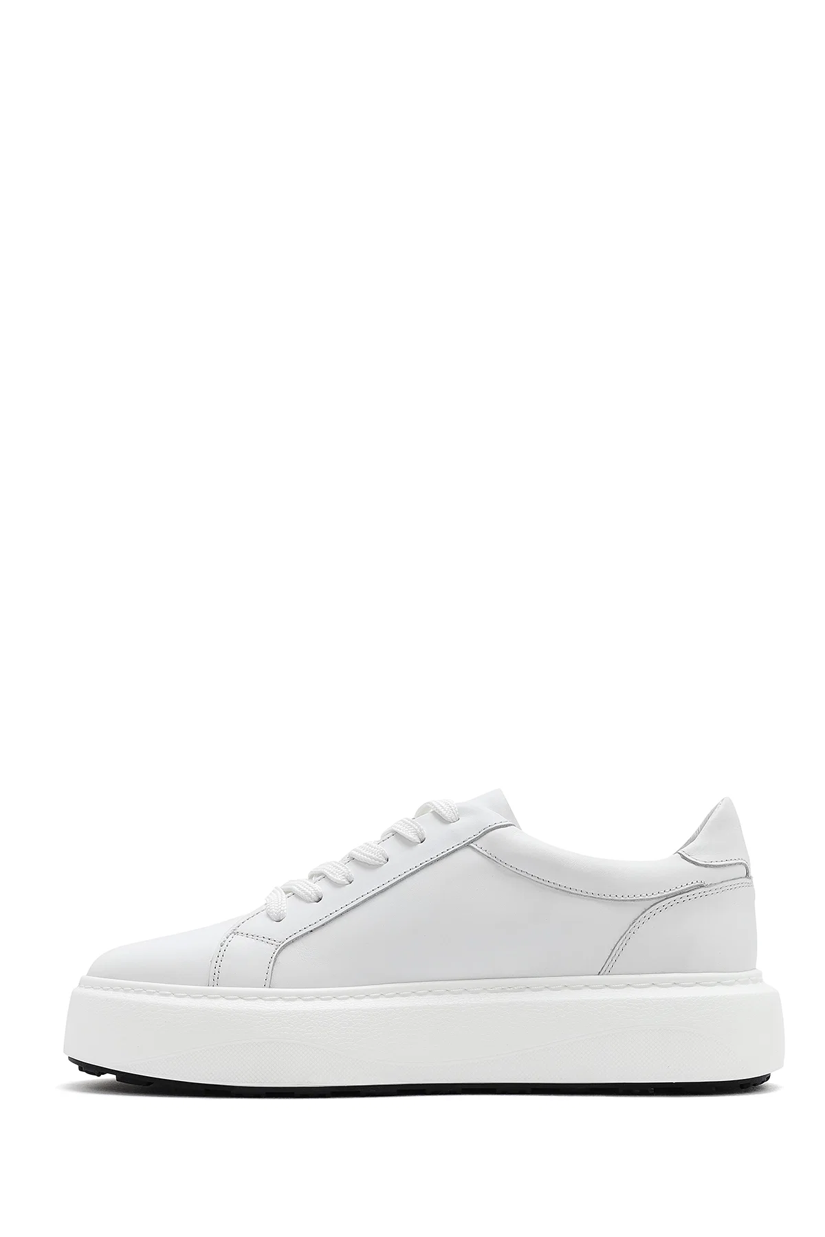 Erkek Beyaz Bağcıklı Kalın Tabanlı Deri Sneaker - Image 2