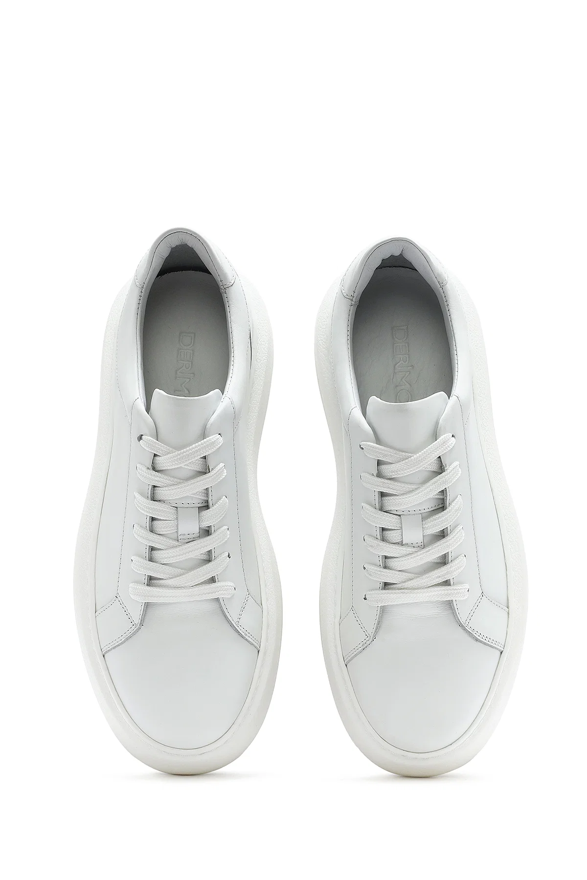 Erkek Beyaz Bağcıklı Kalın Tabanlı Deri Sneaker - Image 7