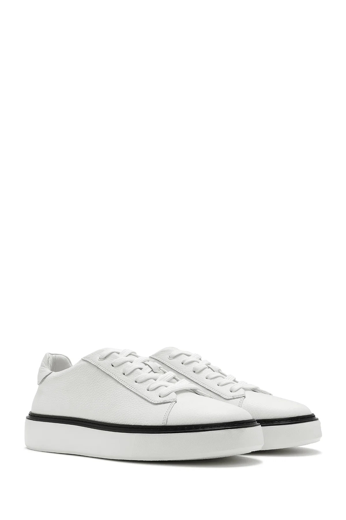 Erkek Beyaz Bağcıklı Kalın Tabanlı Deri Sneaker - Image 3