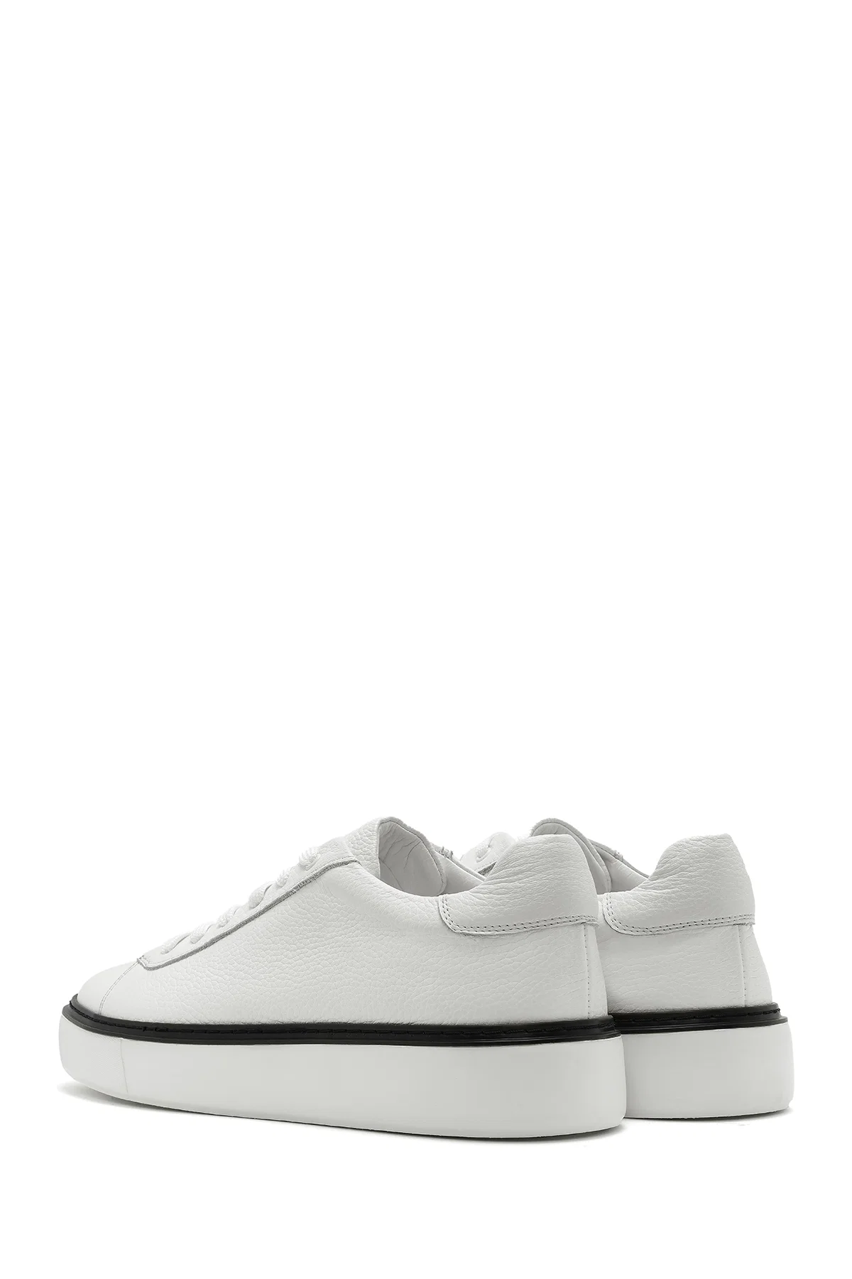 Erkek Beyaz Bağcıklı Kalın Tabanlı Deri Sneaker - Image 5
