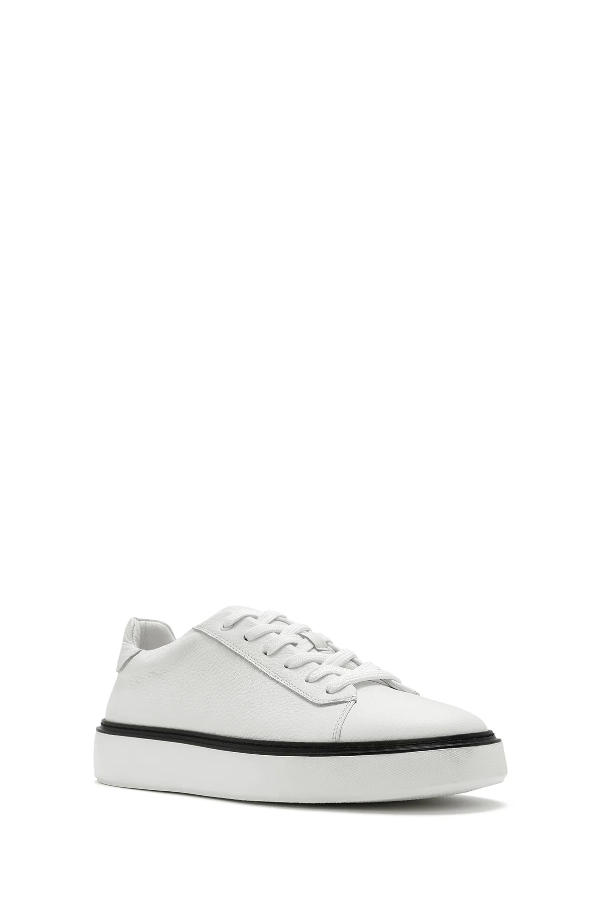 Erkek Beyaz Bağcıklı Kalın Tabanlı Deri Sneaker - Image 6