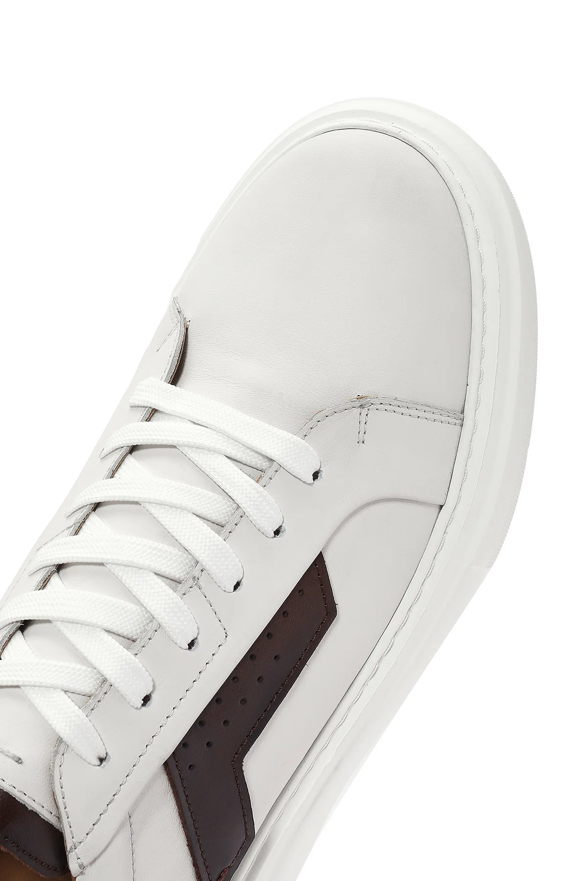 Erkek Beyaz Bağcıklı Kalın Tabanlı Deri Sneaker - Image 10