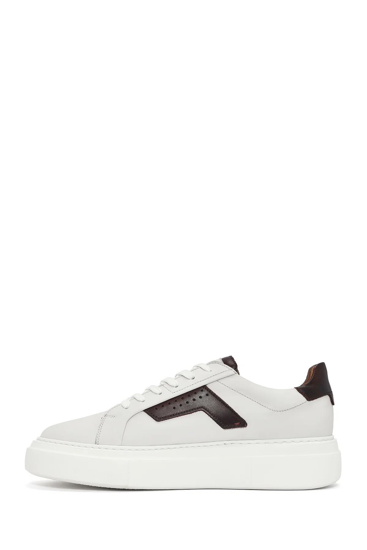 Erkek Beyaz Bağcıklı Kalın Tabanlı Deri Sneaker - Image 2
