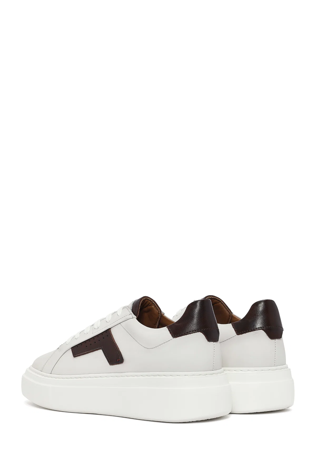 Erkek Beyaz Bağcıklı Kalın Tabanlı Deri Sneaker - Image 5