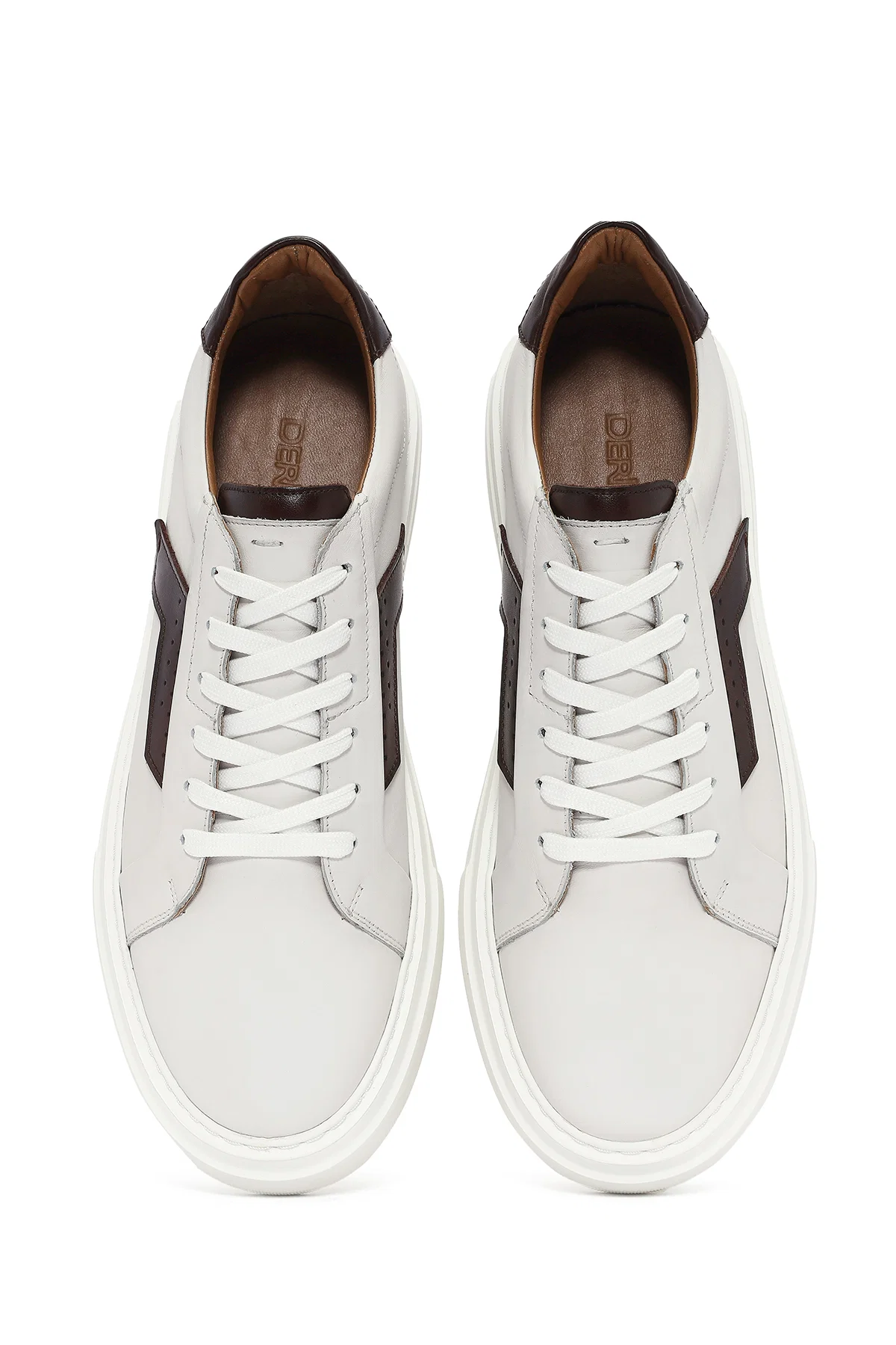 Erkek Beyaz Bağcıklı Kalın Tabanlı Deri Sneaker - Image 6