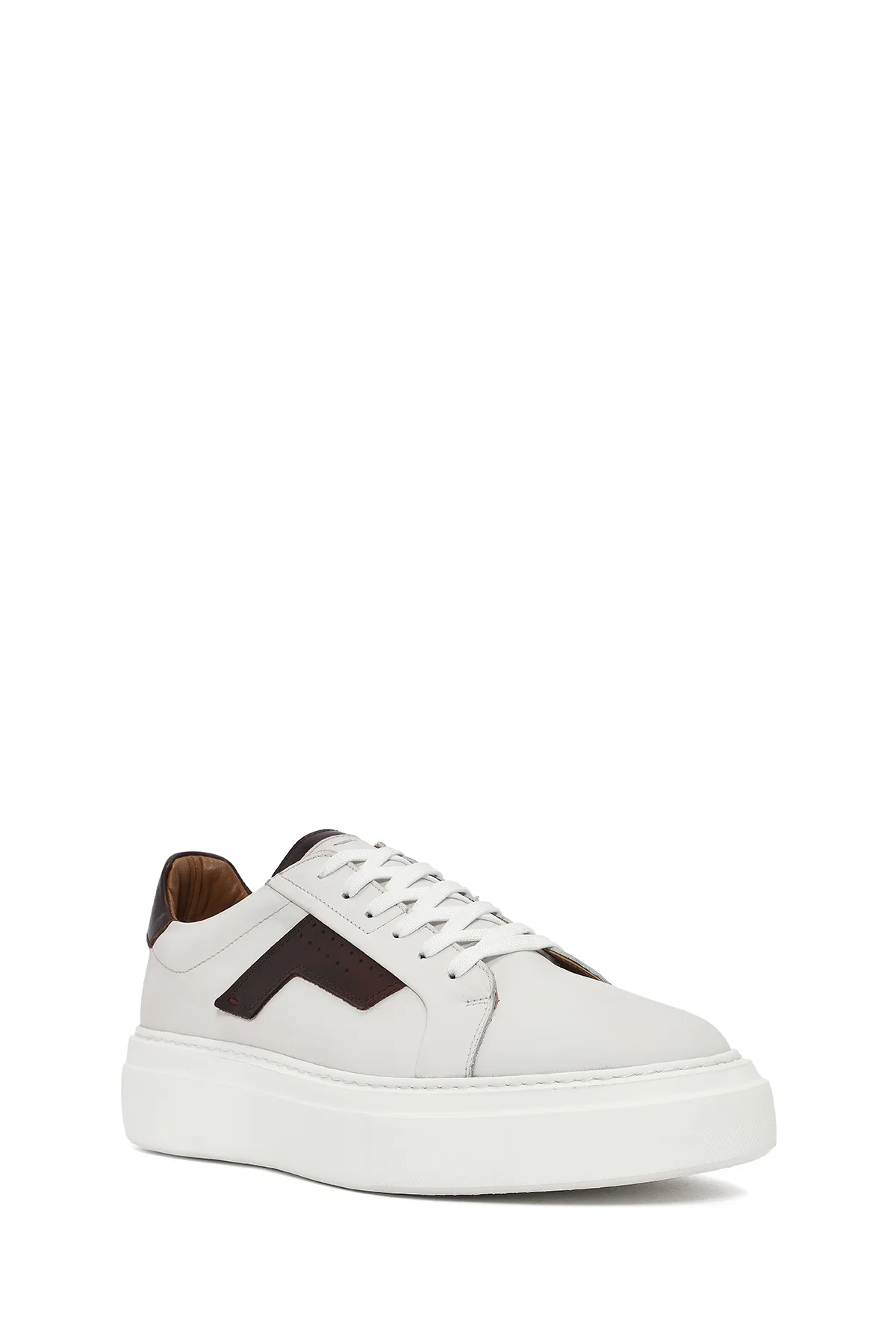 Erkek Beyaz Bağcıklı Kalın Tabanlı Deri Sneaker - Image 7