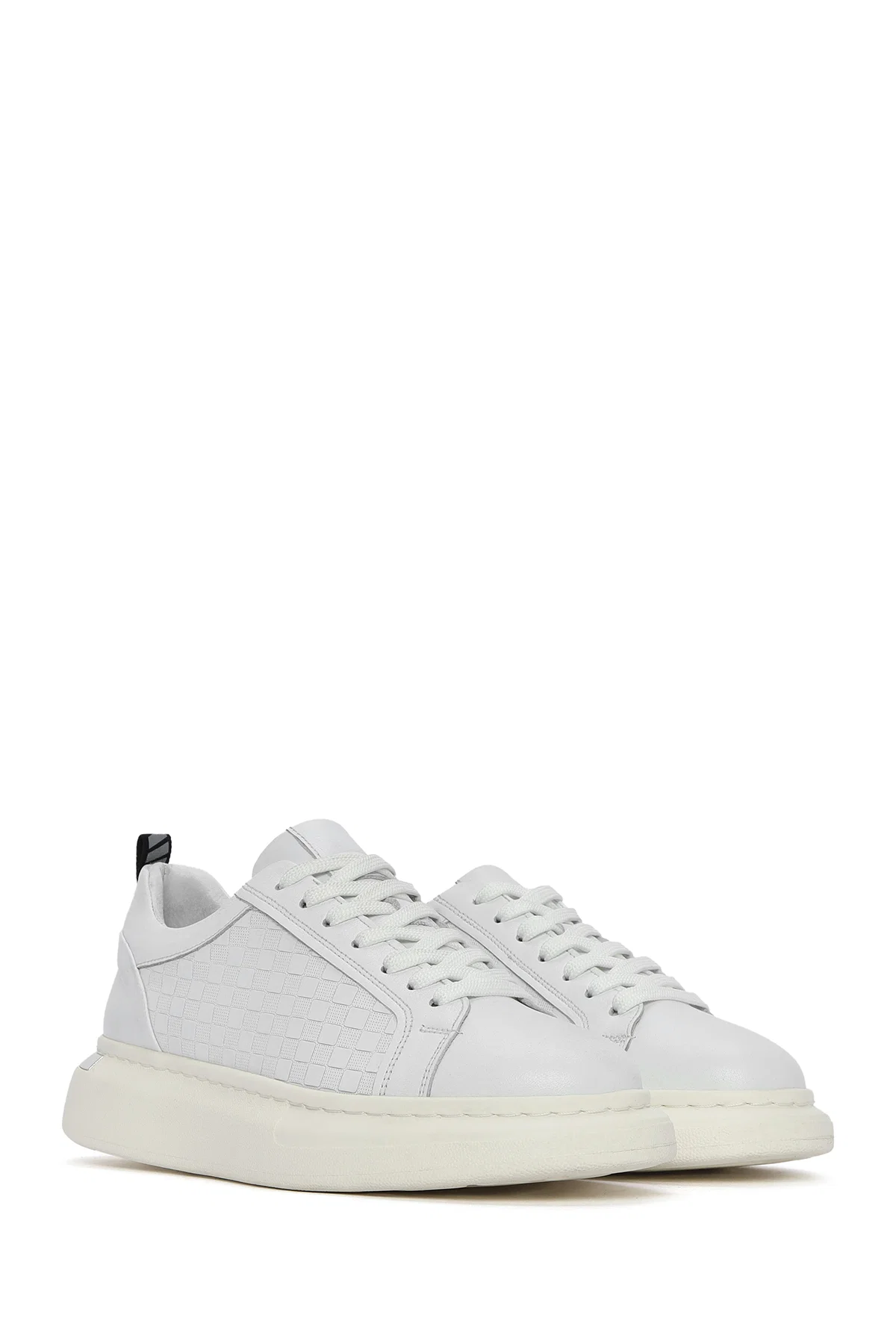 Erkek Beyaz Bağcıklı Kalın Tabanlı Deri Sneaker - Image 3