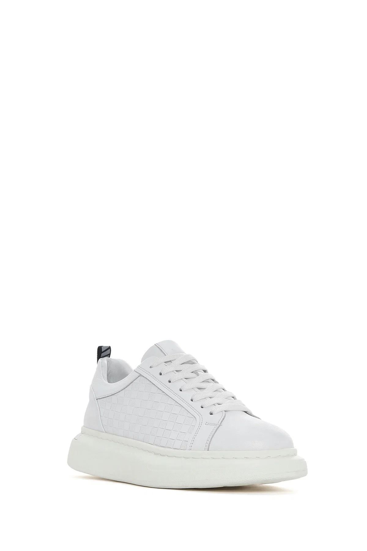 Erkek Beyaz Bağcıklı Kalın Tabanlı Deri Sneaker - Image 6