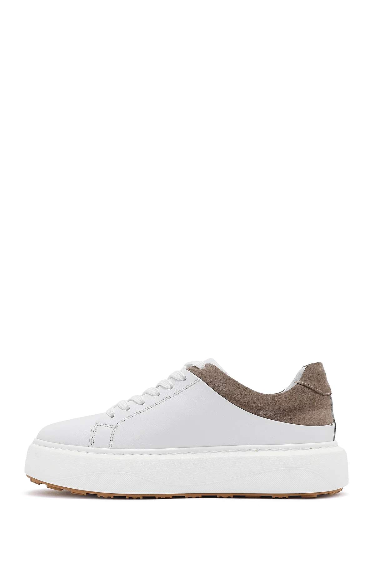 Erkek Beyaz Bağcıklı Kalın Tabanlı Deri Sneaker - Image 2