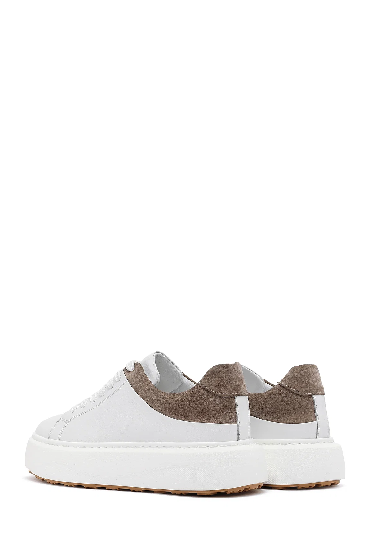 Erkek Beyaz Bağcıklı Kalın Tabanlı Deri Sneaker - Image 5