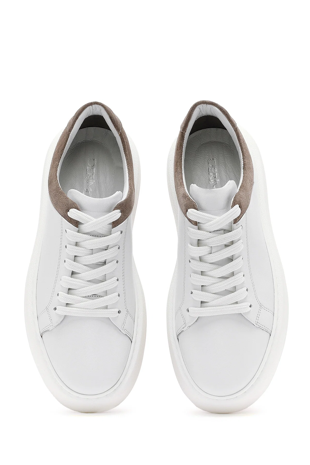 Erkek Beyaz Bağcıklı Kalın Tabanlı Deri Sneaker - Image 7