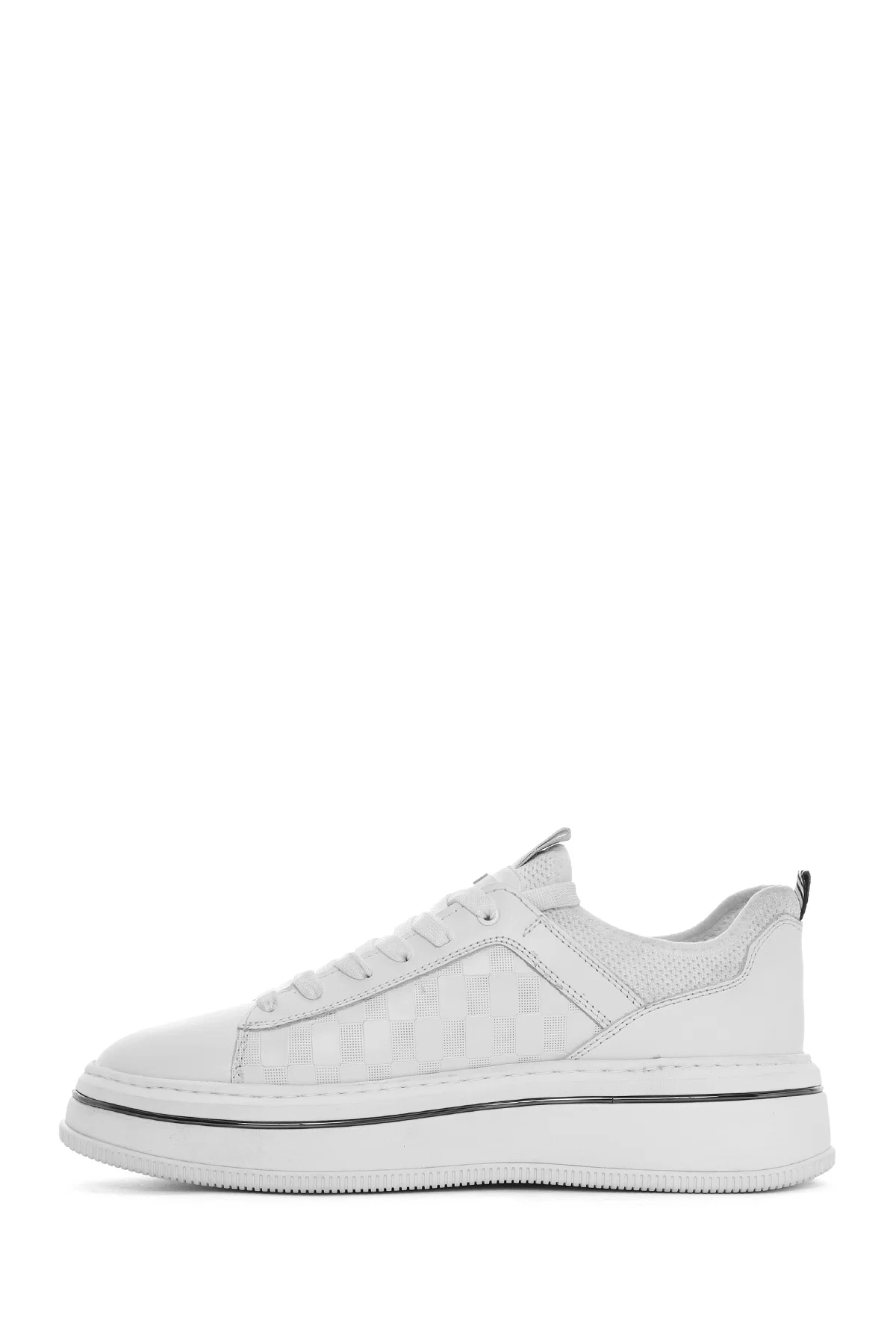 Erkek Beyaz Bağcıklı Kalın Tabanlı Deri Sneaker - Image 2