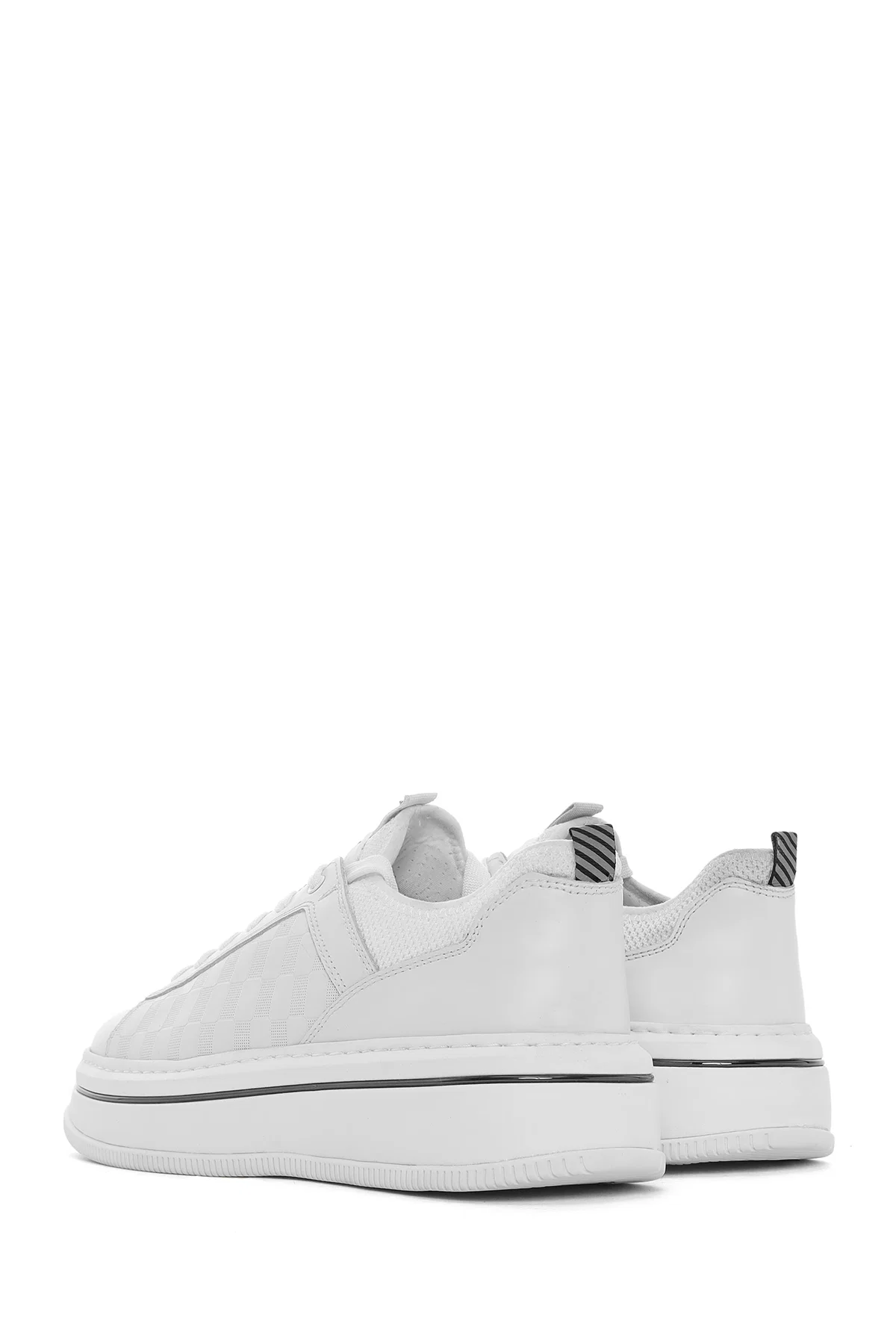 Erkek Beyaz Bağcıklı Kalın Tabanlı Deri Sneaker - Image 5