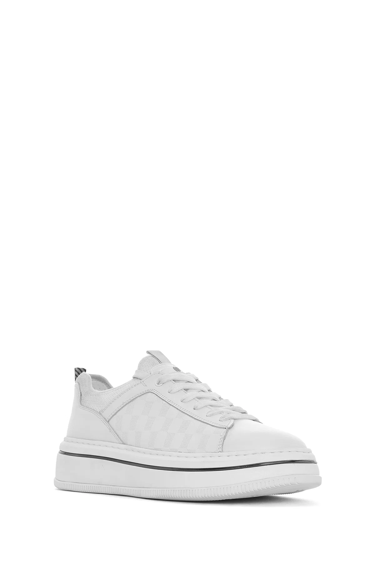 Erkek Beyaz Bağcıklı Kalın Tabanlı Deri Sneaker - Image 6