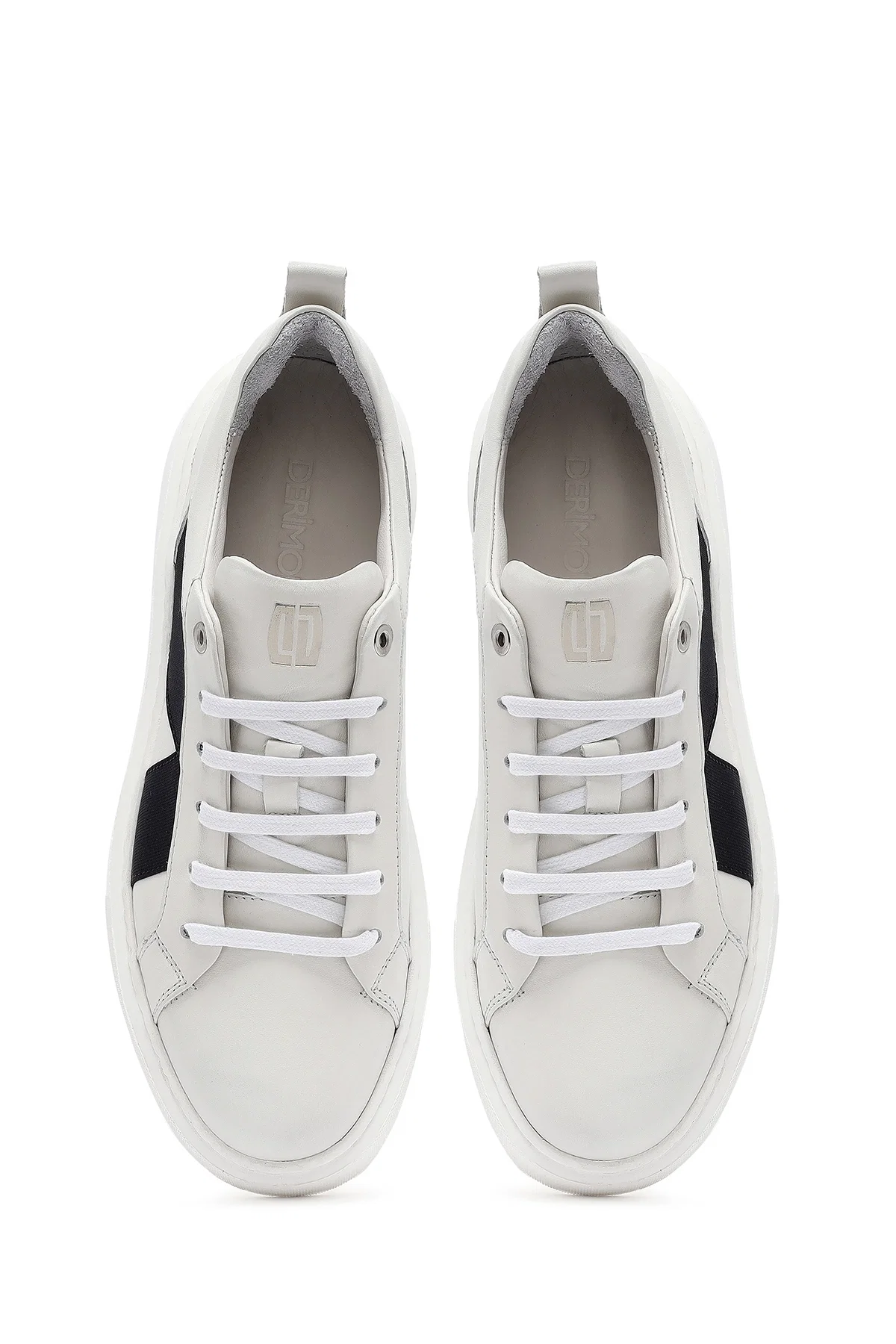 Erkek Beyaz Bağcıklı Kalın Tabanlı Deri Sneaker - Image 7
