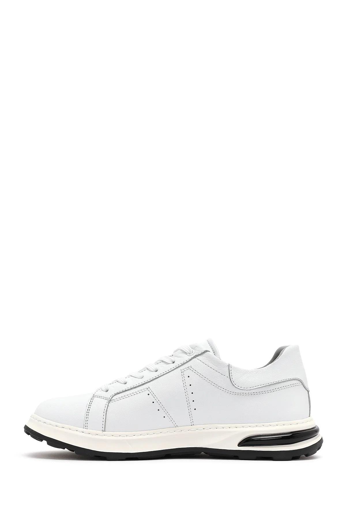 Erkek Beyaz Bağcıklı Kalın Tabanlı Deri Sneaker - Image 2
