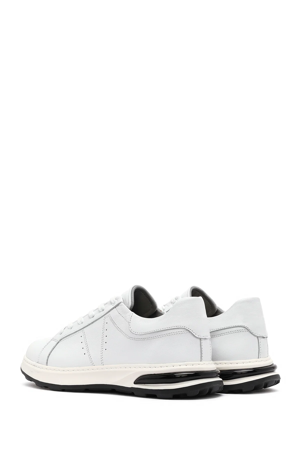 Erkek Beyaz Bağcıklı Kalın Tabanlı Deri Sneaker - Image 5