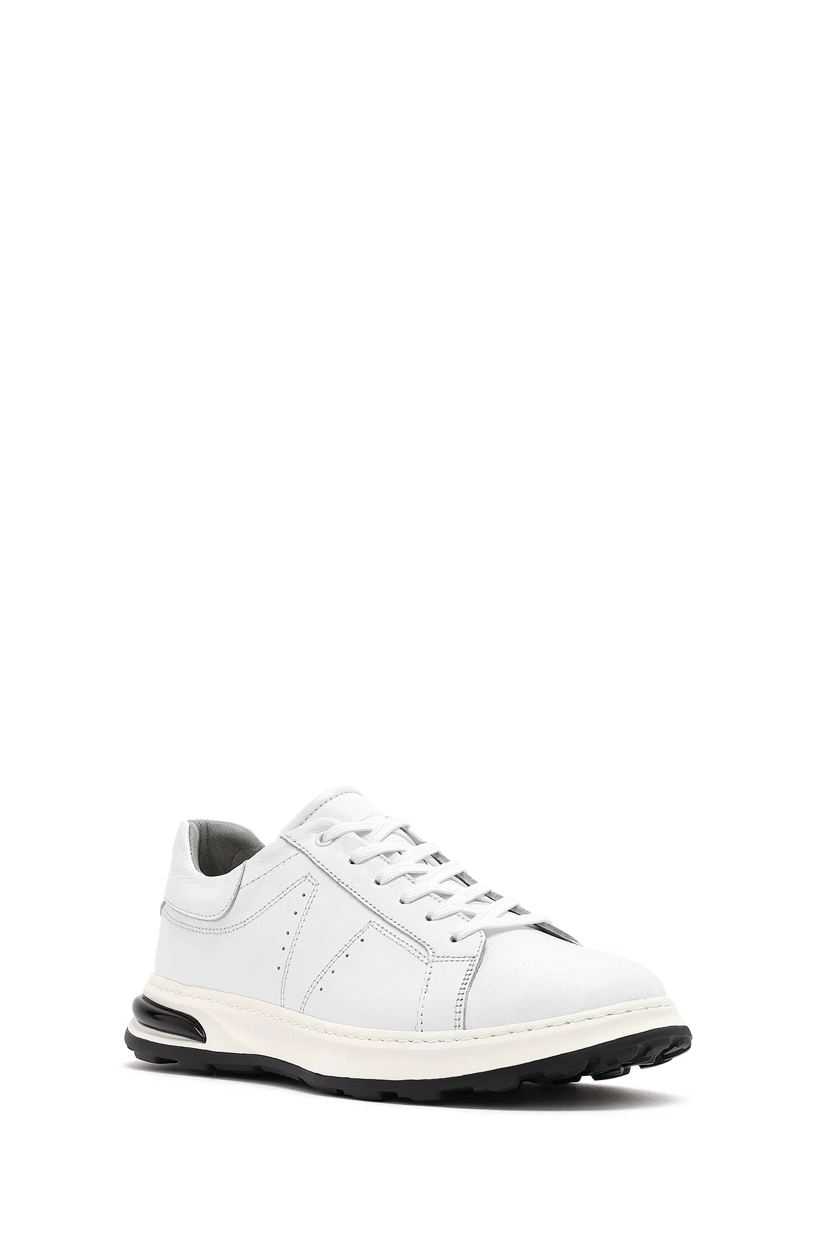 Erkek Beyaz Bağcıklı Kalın Tabanlı Deri Sneaker - Image 6
