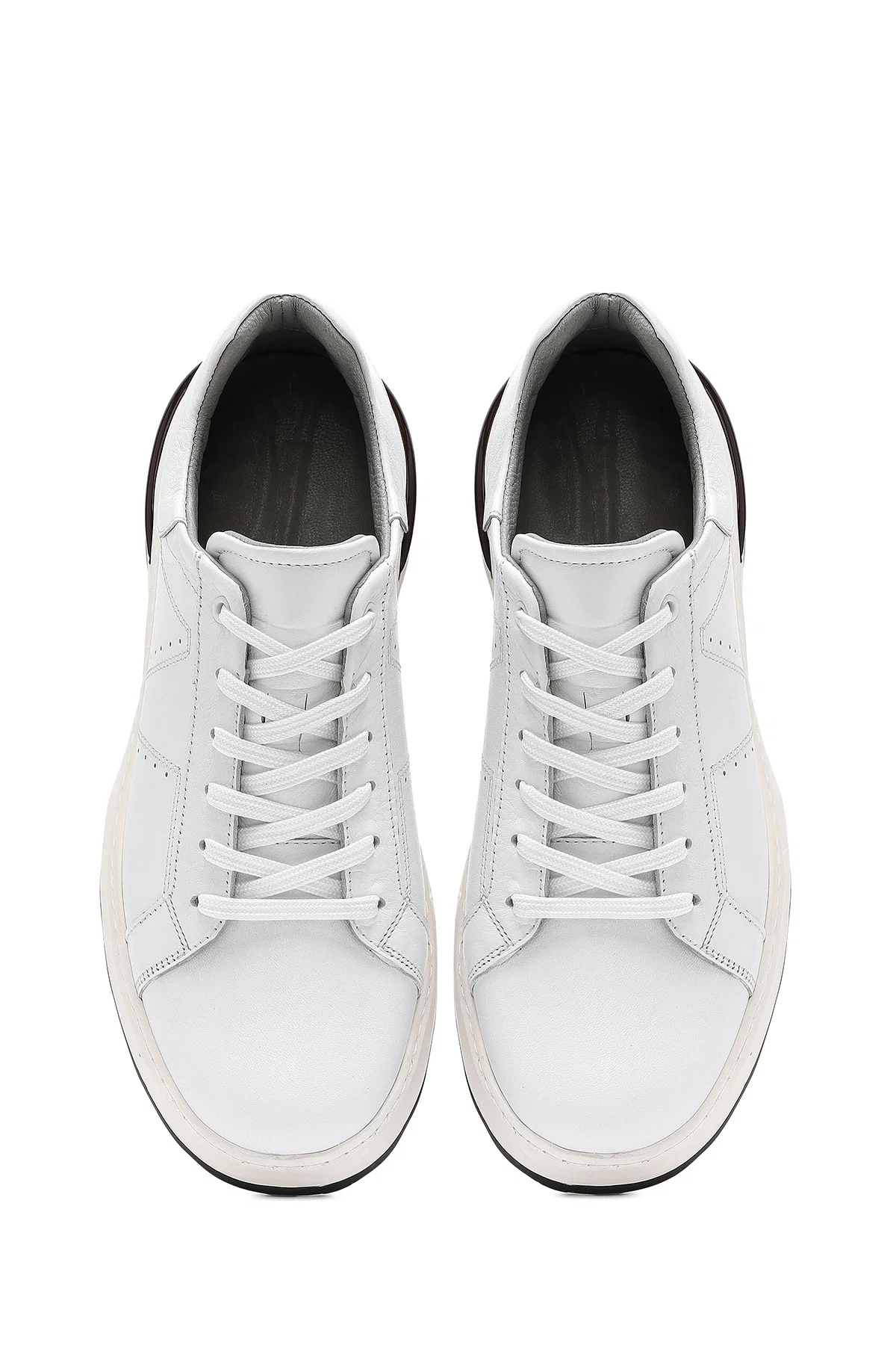 Erkek Beyaz Bağcıklı Kalın Tabanlı Deri Sneaker - Image 7