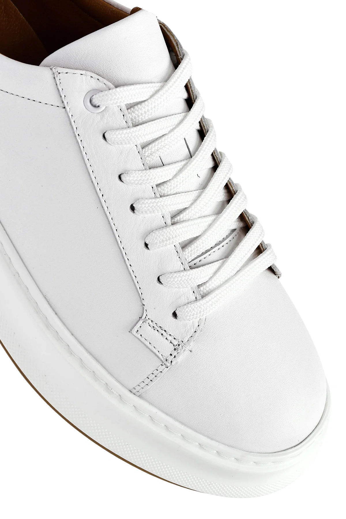 Erkek Beyaz Bağcıklı Kalın Tabanlı Deri Sneaker - Image 8