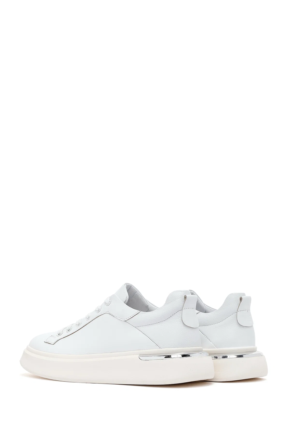 Erkek Beyaz Bağcıklı Kalın Tabanlı Deri Sneaker - Image 5