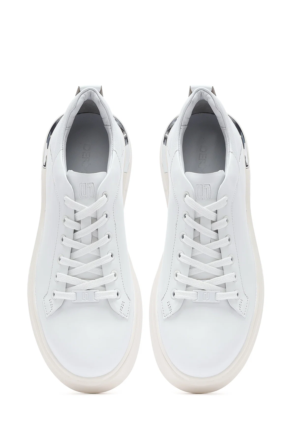 Erkek Beyaz Bağcıklı Kalın Tabanlı Deri Sneaker - Image 7